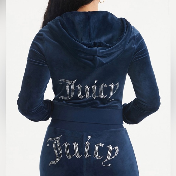 Juicy Couture Pants - JUICY COUTURE OG BLING VELOUR HOODIE & VELOUR TRACK PANTS “REGAL BLUE” color
